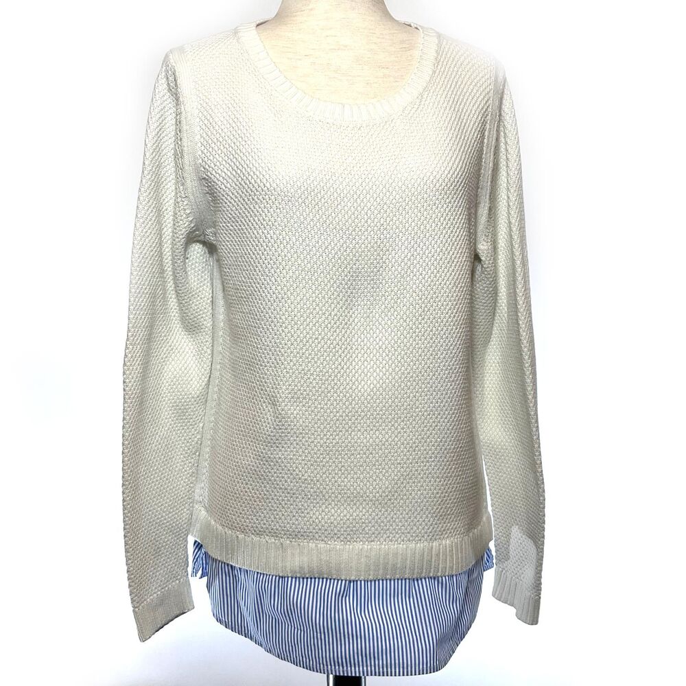 Talbots Blue Stripe Faux Layer Pullover Sweater LG